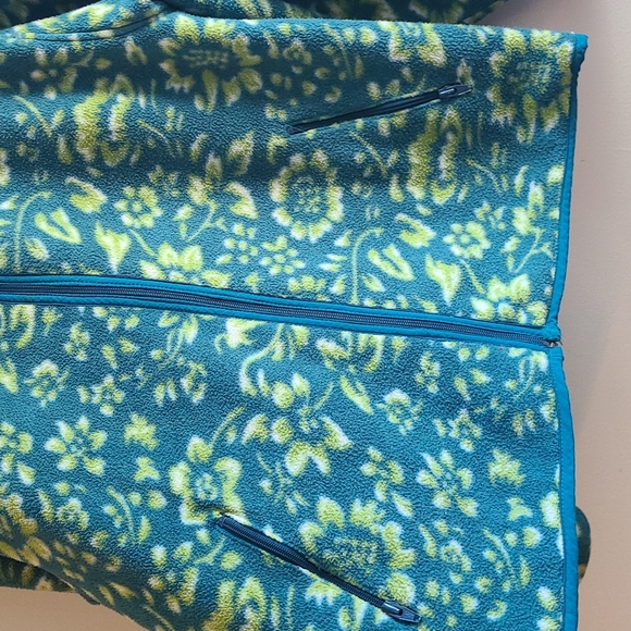 Vintage L.L. Bean Fleece Jacket Sweater Green and Blue Floral Full Zip - Picture 5 of 12
